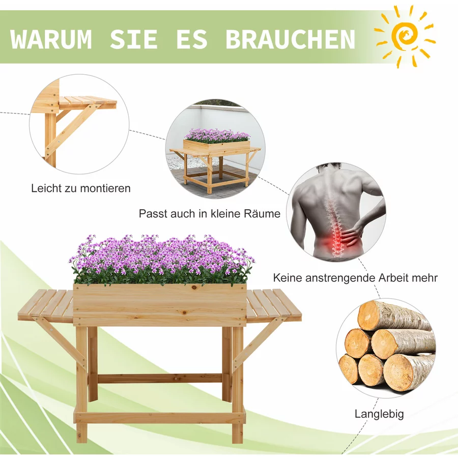 Outsunny Pflanzkasten mit Ablage natur