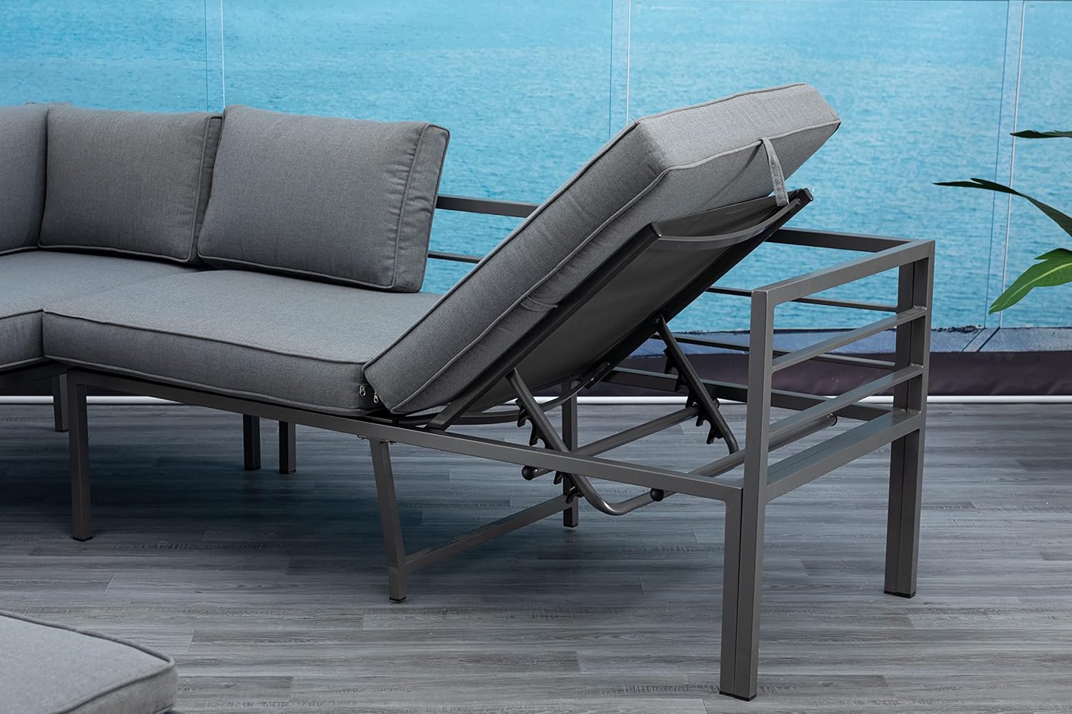 Mandalika Garden Hohe Dining Aluminium Lounge Newport, 3 in 1 mit Sonnendach und verstellbaren Kopfteilen/Garten Sitzgruppe