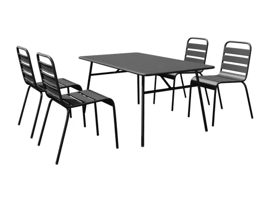 Salle à manger de jardin en métal - une table L.160 cm et 4 chaises empilables - Noir - MIRMANDE de MYLIA