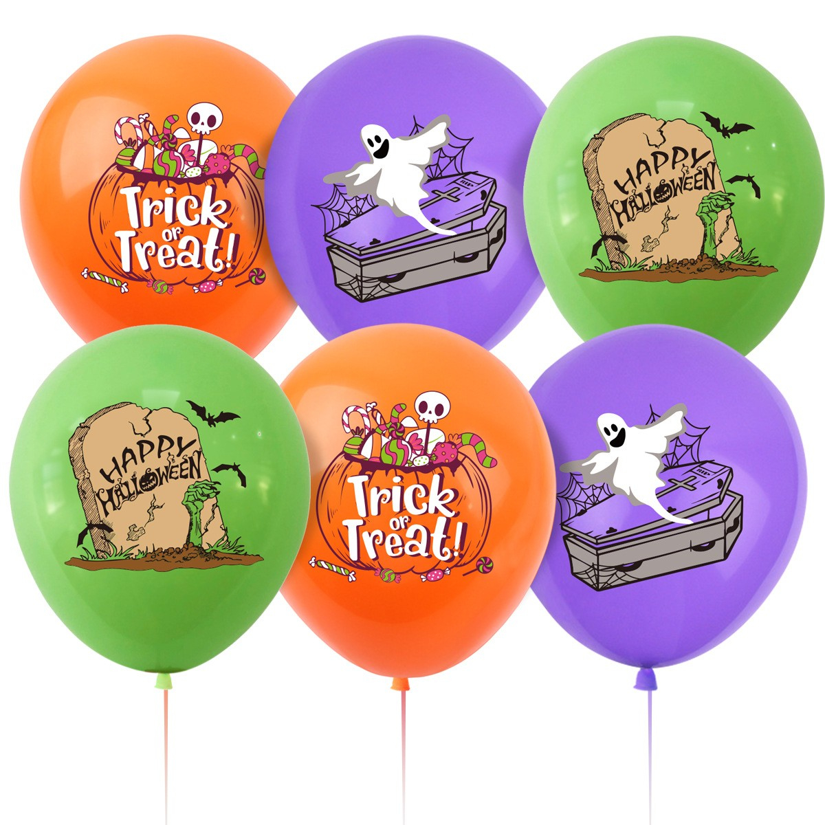 (64-tlg. Set) Happy Halloween Girlande Party Deko   Latex Ballons / Kuchenstecker / Spiralen Girlande - Bunt