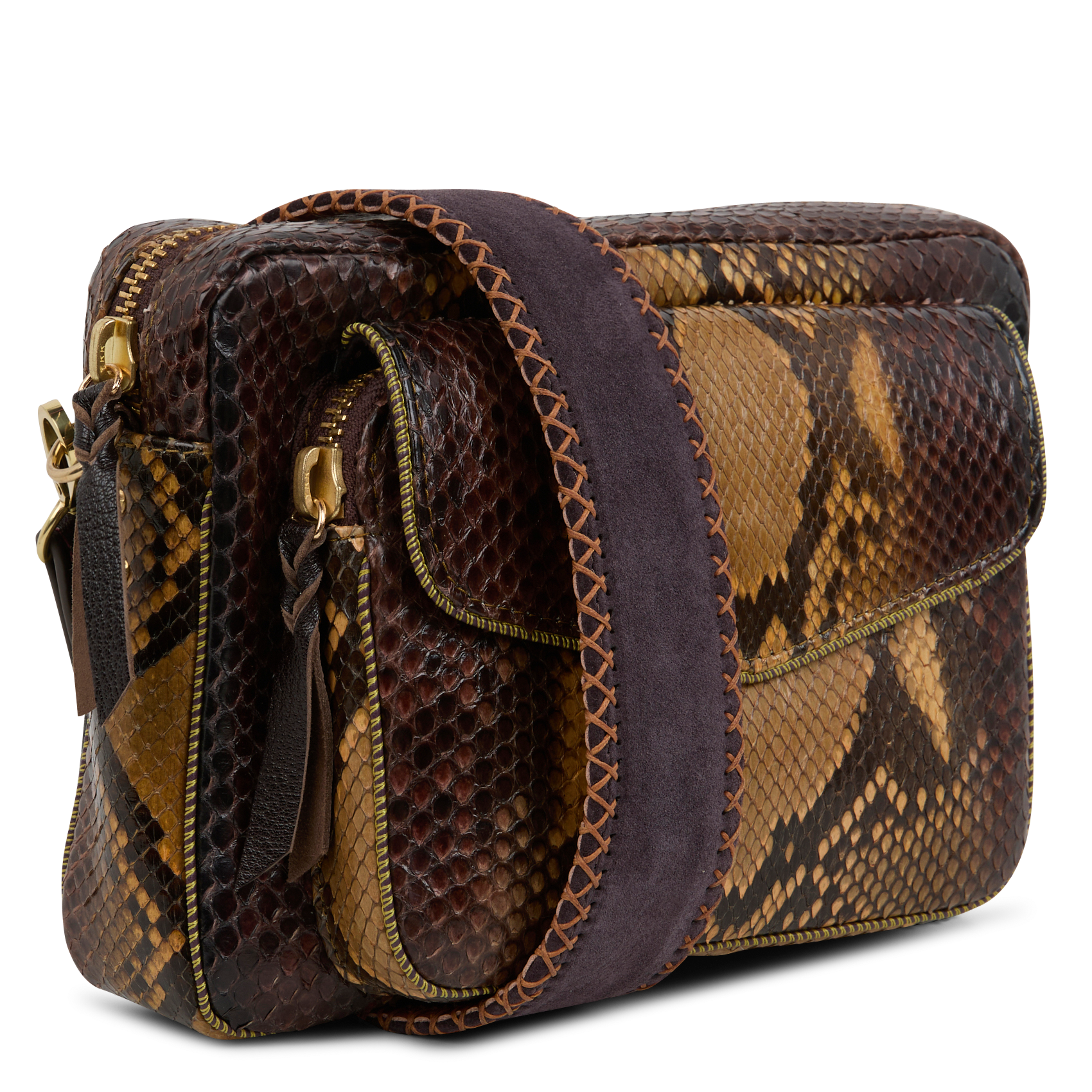 BIG CHARLY - Sac porté croisé en cuir python | Marron
