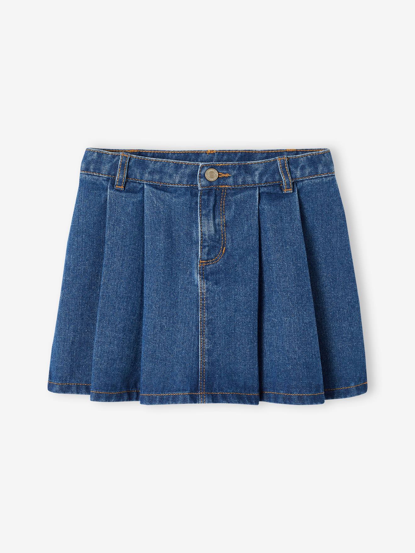 Saia jeans plissada cor pedra para meninas