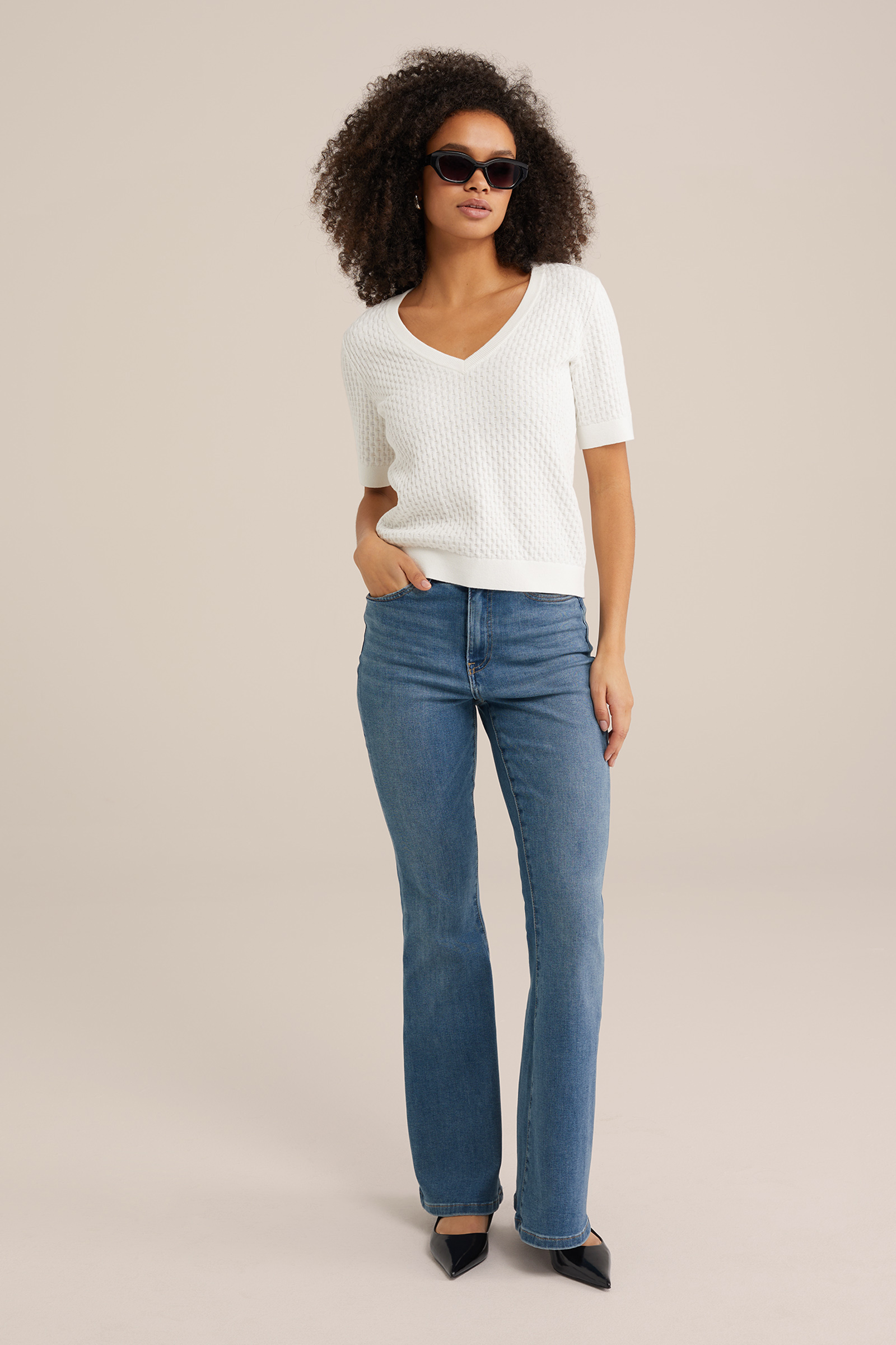 wide flared jeans met stretch WE Fashion Blauw
