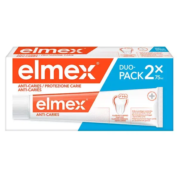 Pasta de dentes Elmex para proteção contra cáries, embalagem dupla com 2 x 75ml