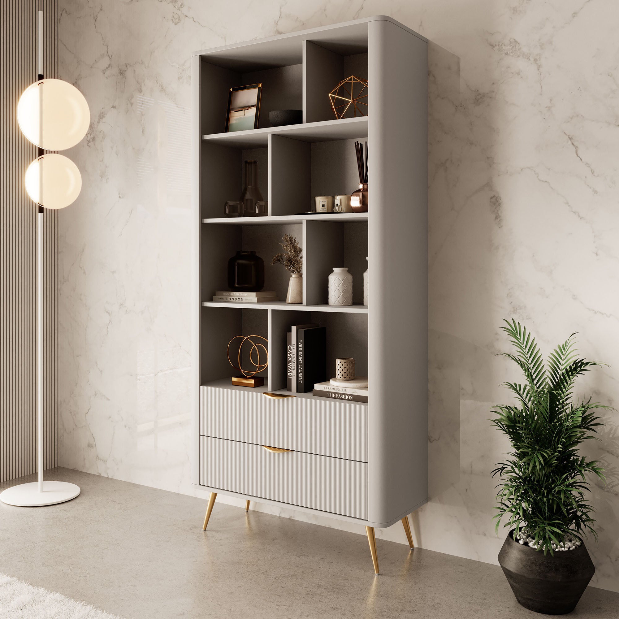 Lima - Boekenkast - Beige - 88x38x194 cm