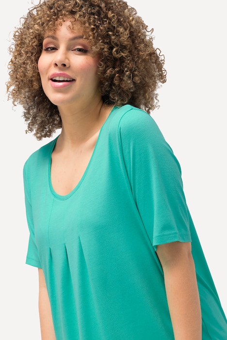 T-Shirt, Zierfalten, A-Linie, Rundhals, Halbarm, Modal