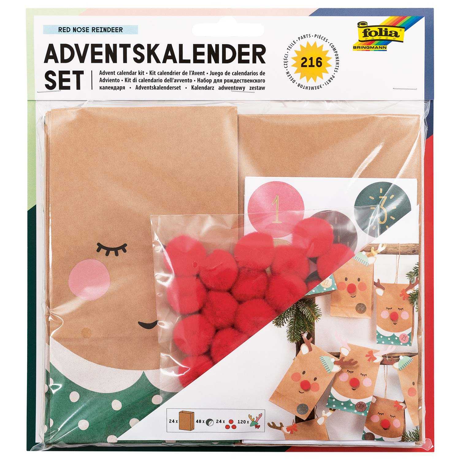 Folia Red Nose Reindeer Adventskalender-Set 216teilig