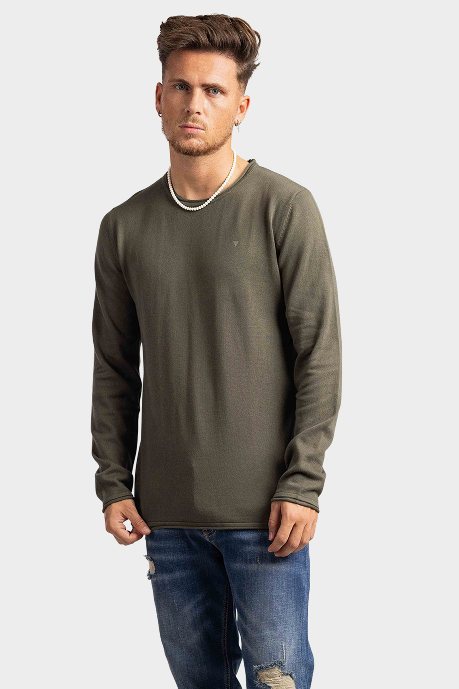 Purewhite Essentials Garment Dye Knit Sweater Heren Army Green