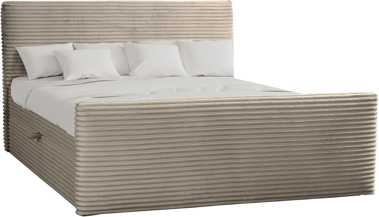 Kaiser Möbel - Bett 180x200 cm, Boxspringbett mit Bettkasten und Topper, Cord Schlafzimmerbett, Doppelbett mit Stauraum und Gepolstertes Kopfteil, Toppermatratze aus Viscoschaum - Trento - Beige