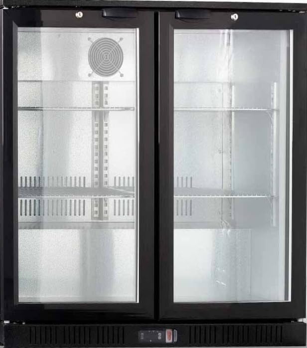 METRO Professional Barkühlschrank GBC3102, Aluminium/Glas, 198 L, Luftkühlung, mit Schloss, 2-türig, schwarz