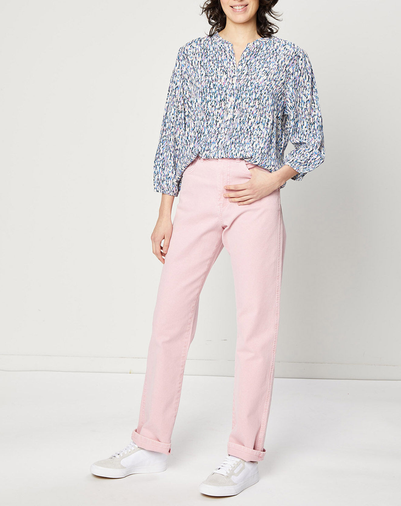 Esprit Jean en Toile de coton bio taille haute rose
