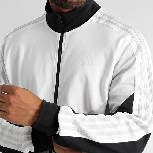 Ensemble De Survetement A Bandes IJ6074 Noir Blanc Gris