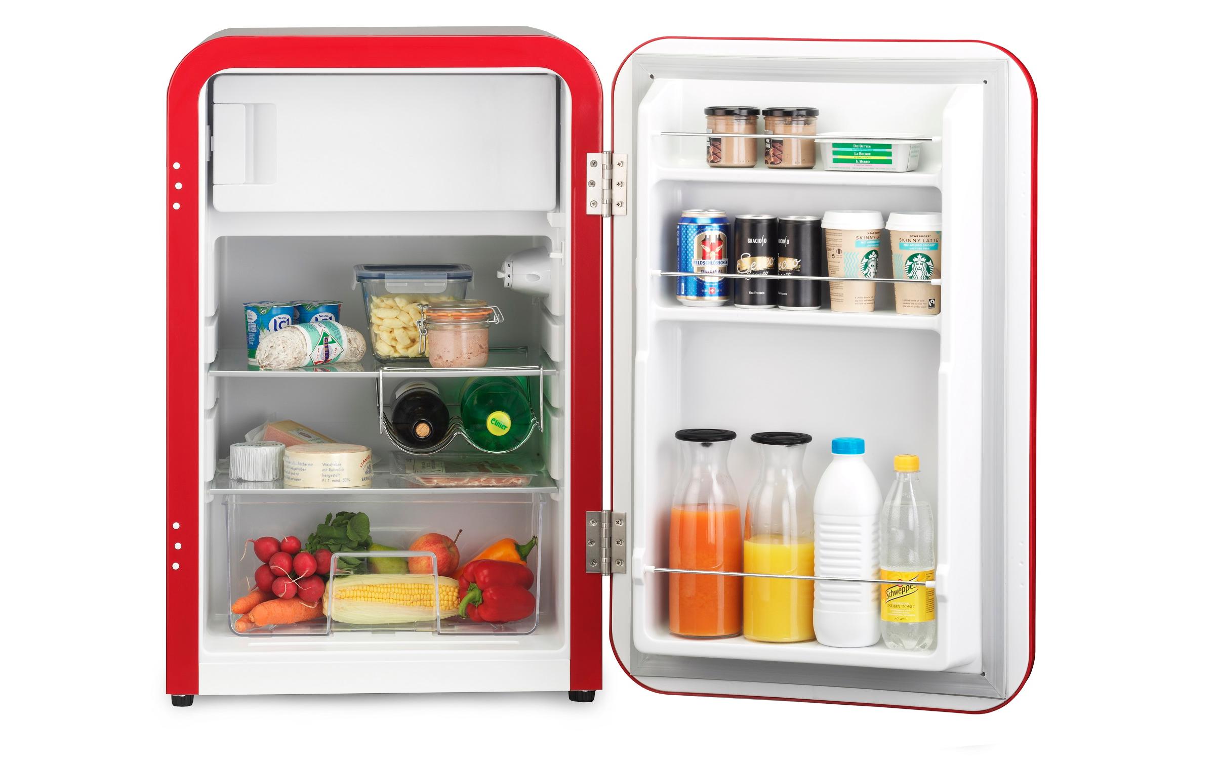 Kühlschrank Frescolino Classic 107 Rot<br>Kompakter Kühlschrank mit Gefrierfach in Retro Design