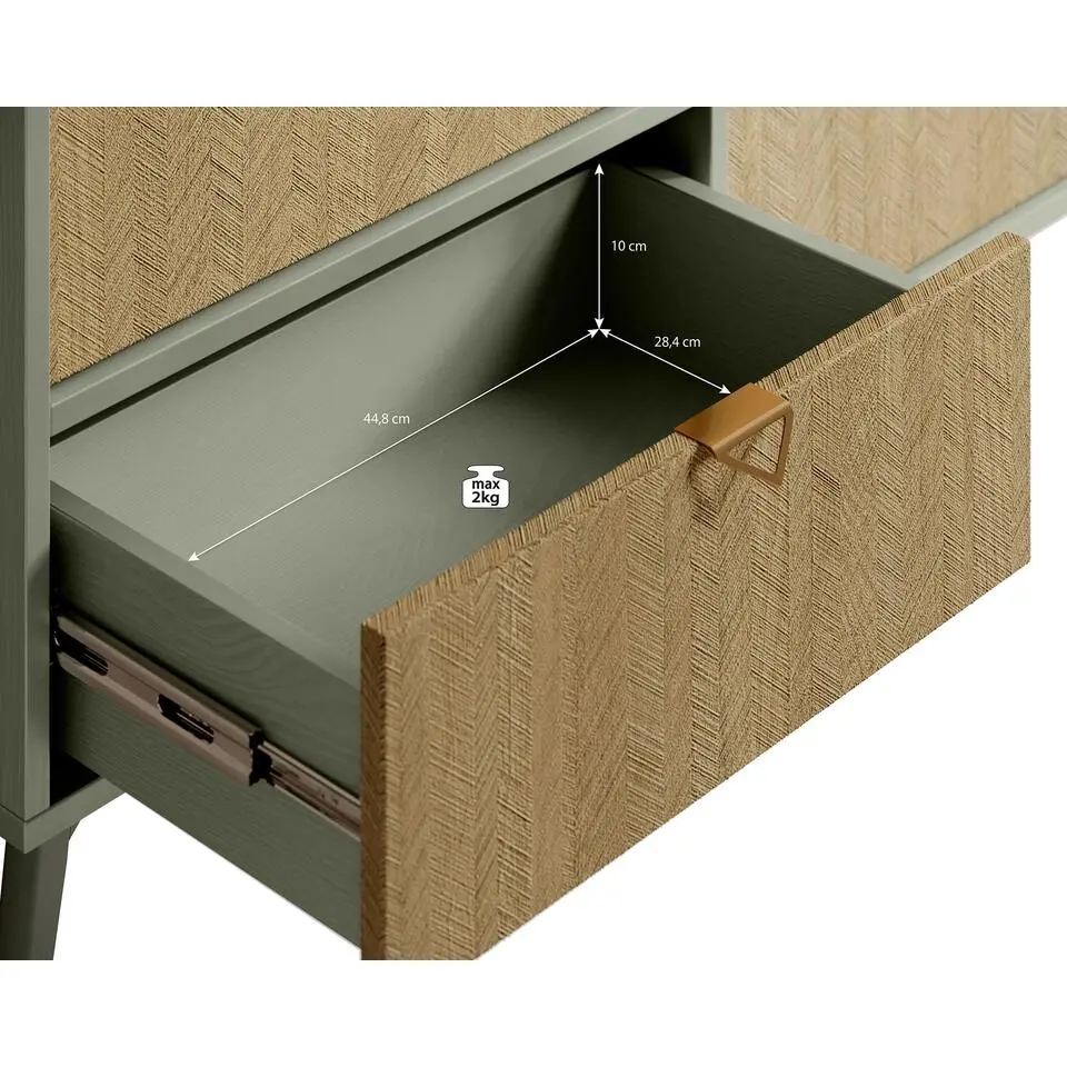 Meubella - Dressoir Essence - Groen - Licht eiken - 158 cm