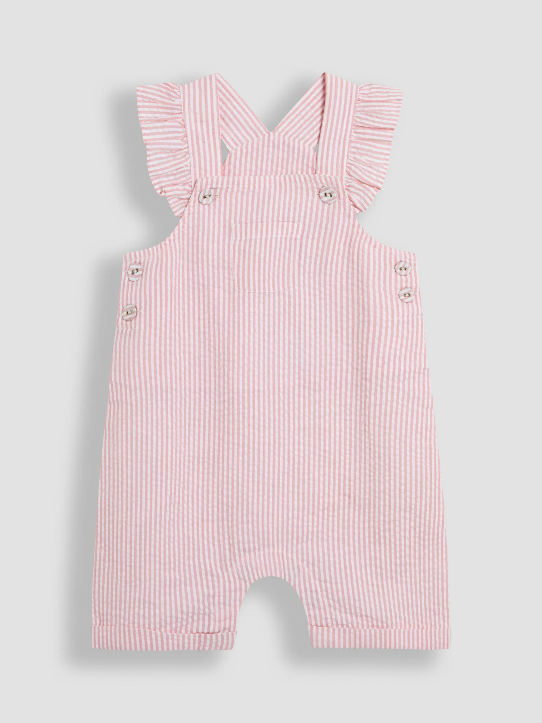 JoJo Maman Bébé 2-Piece Seersucker Stripe Dungarees & T-Shirt Set