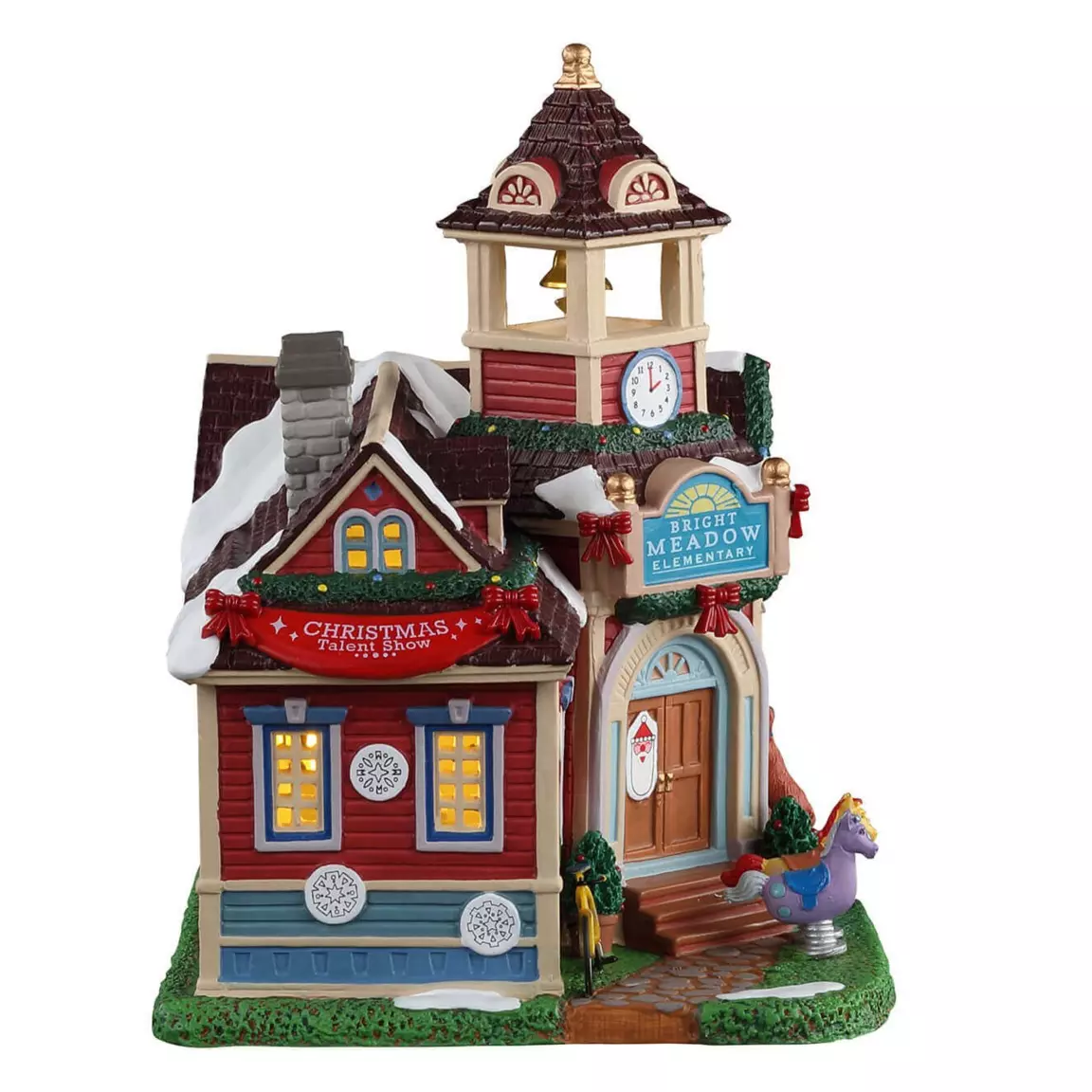 Village de Noël Lemax à piles lumineux Ecole primaire de Bright Meadow