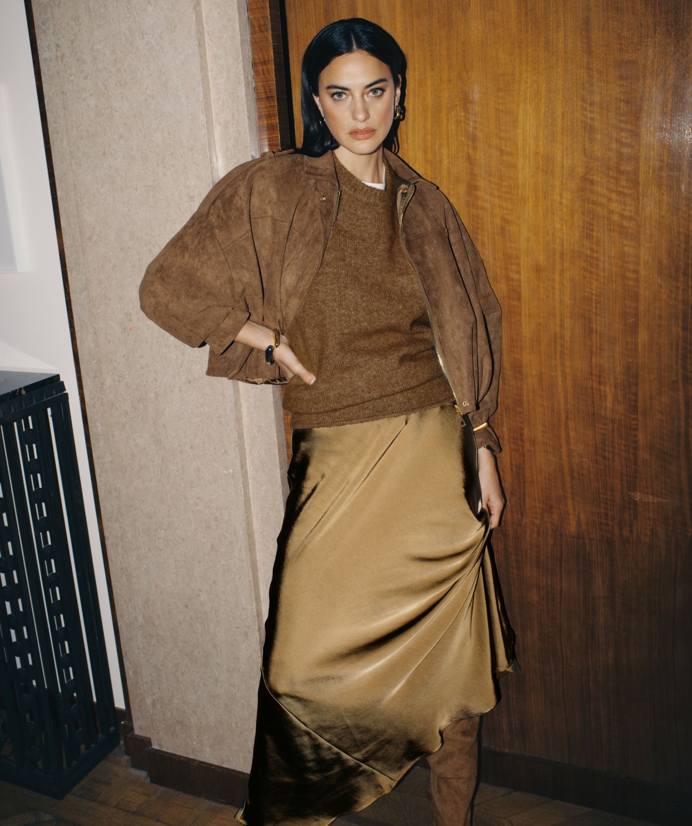 JV-VITO oversized jacket van suedine - dark khaki