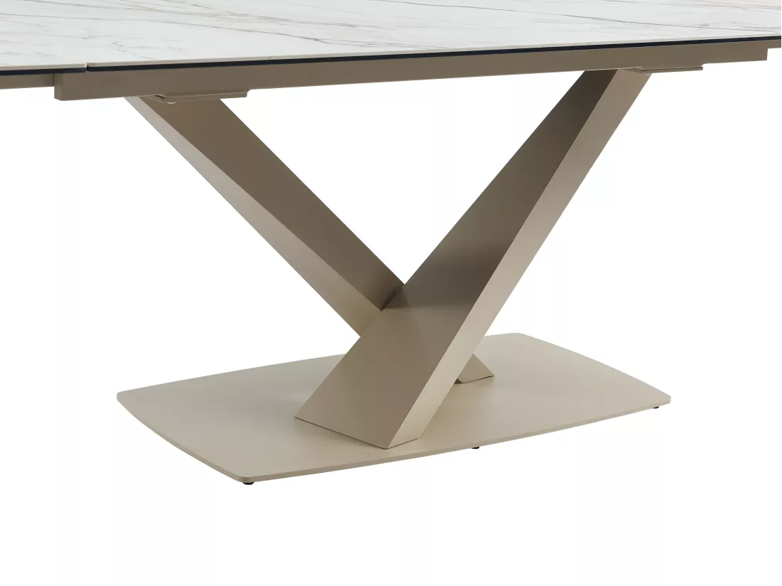 Table à manger extensible 6 à 10 personnes en verre trempé, céramique et métal - Effet marbre blanc et beige - MALATA de Maison Céphy