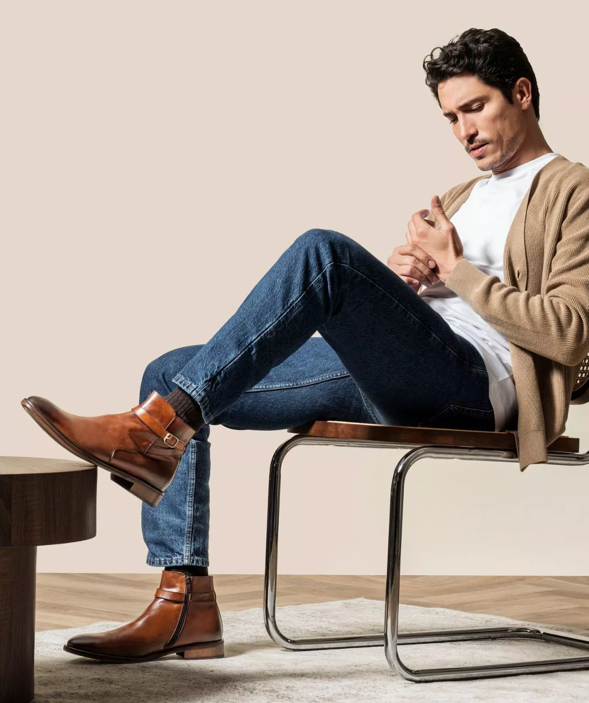 Bottines Elthon Marron Patiné