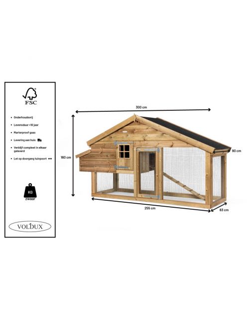 Voldux Dierenverblijf Romy Links - Dierenverblijf - 300x90x160 cm Naturel
