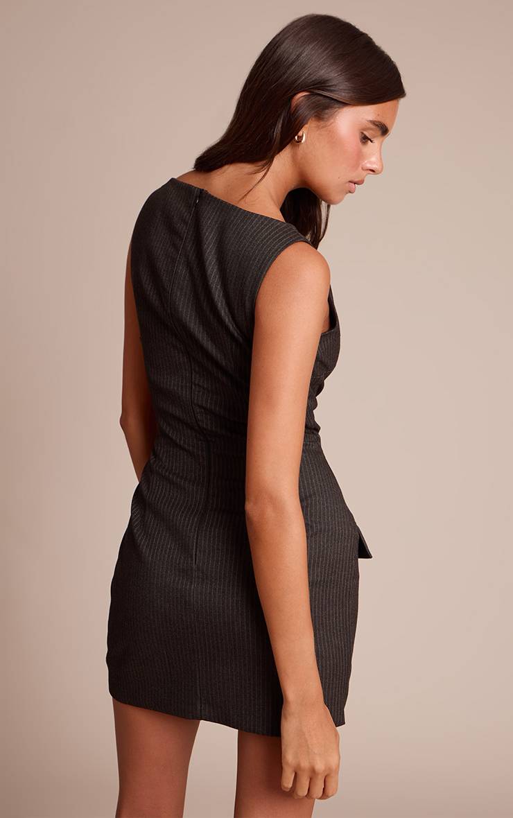 Noir Robe Moulante À Détail Superposé À Fines Rayures