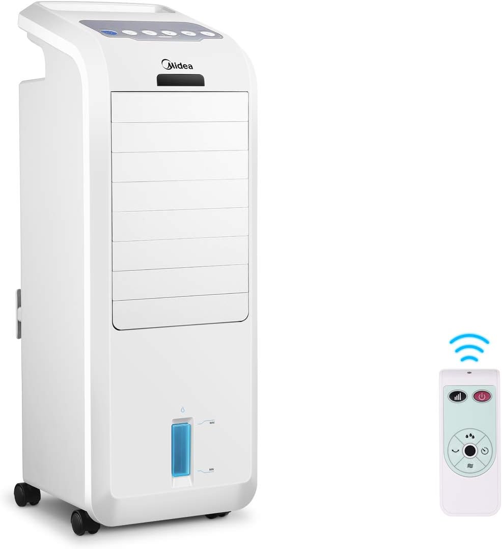 Midea AC100-16BR Luftkühler mit Wasserkühlung, Klimaanlage Mobil, Ventilator mit 5L Wasserkühlung, Luftbefeuchter, mit Fernbedienung, 7H Timer, Weitwinkeloszillation, LED Anzeige, 55W