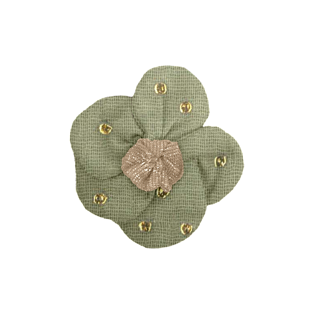 Mini Barrette Pétales De Fleur Gaze Pois Or Vert Amande