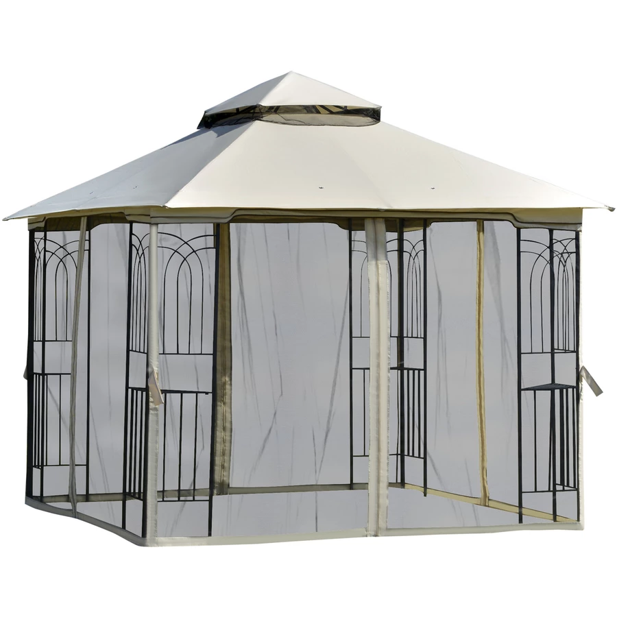 Outsunny Gartenpavillon mit Doppeldach beige