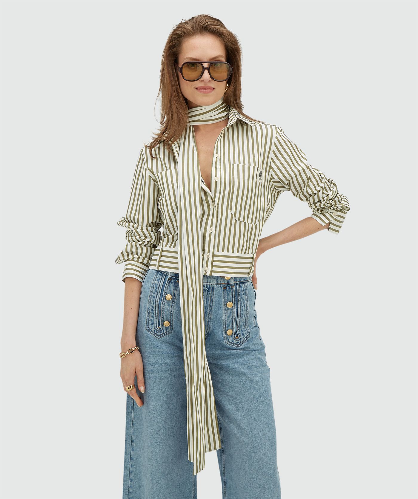 JV-ODELL regular fit blouse met strepen - dark pistachio stripe