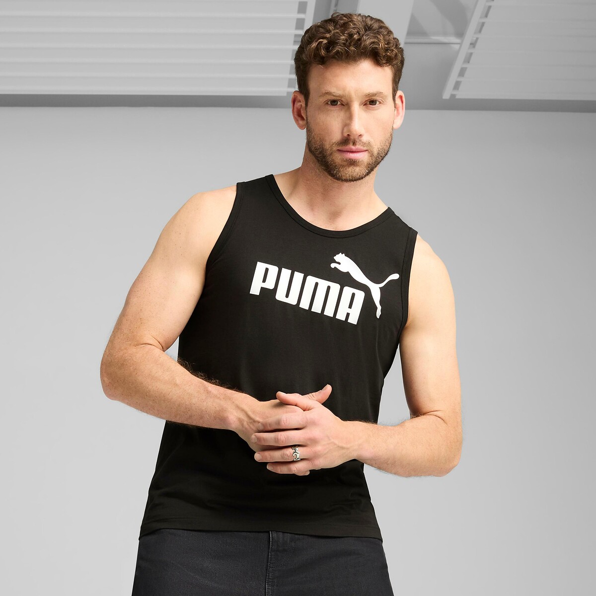 PUMA<br>Camiseta regata, gola redonda, 100% algodão