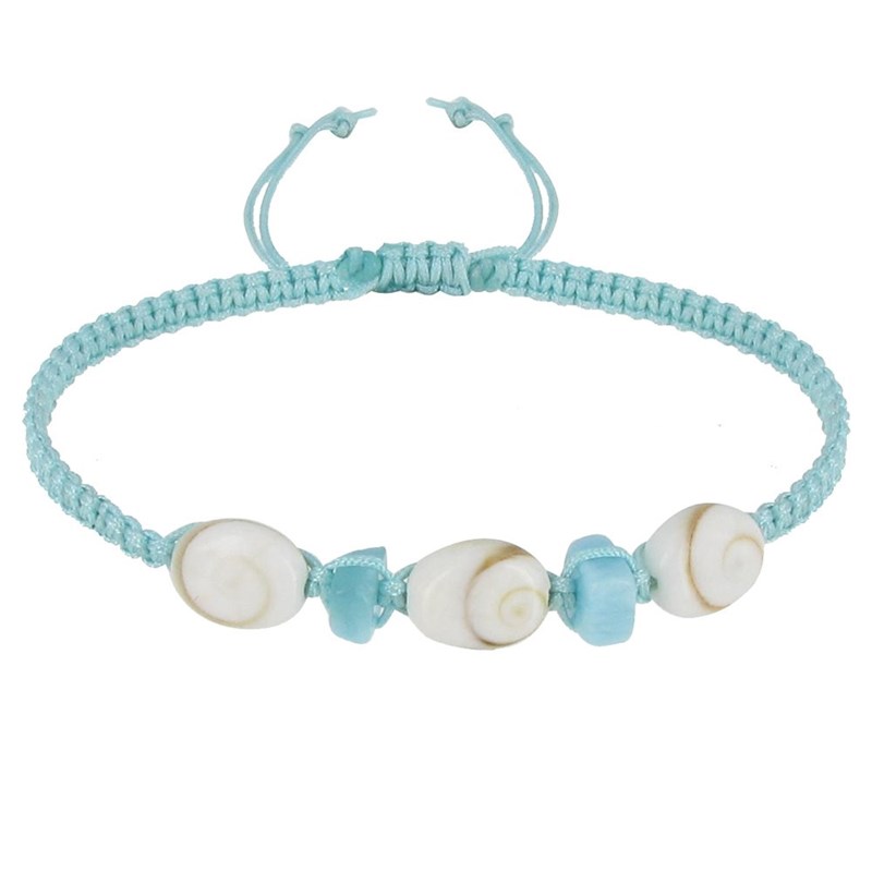 Bracelet Lien Tréssé Pavés de Larimar et Trois Oeil de Ste Lucie - Bleu ciel
