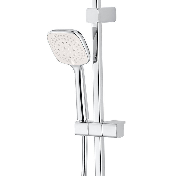 Colonne de douche sans robinetterie avec pommeau + douchette 3 jets + flexible + barre réglable chrome GoodHome Teesta