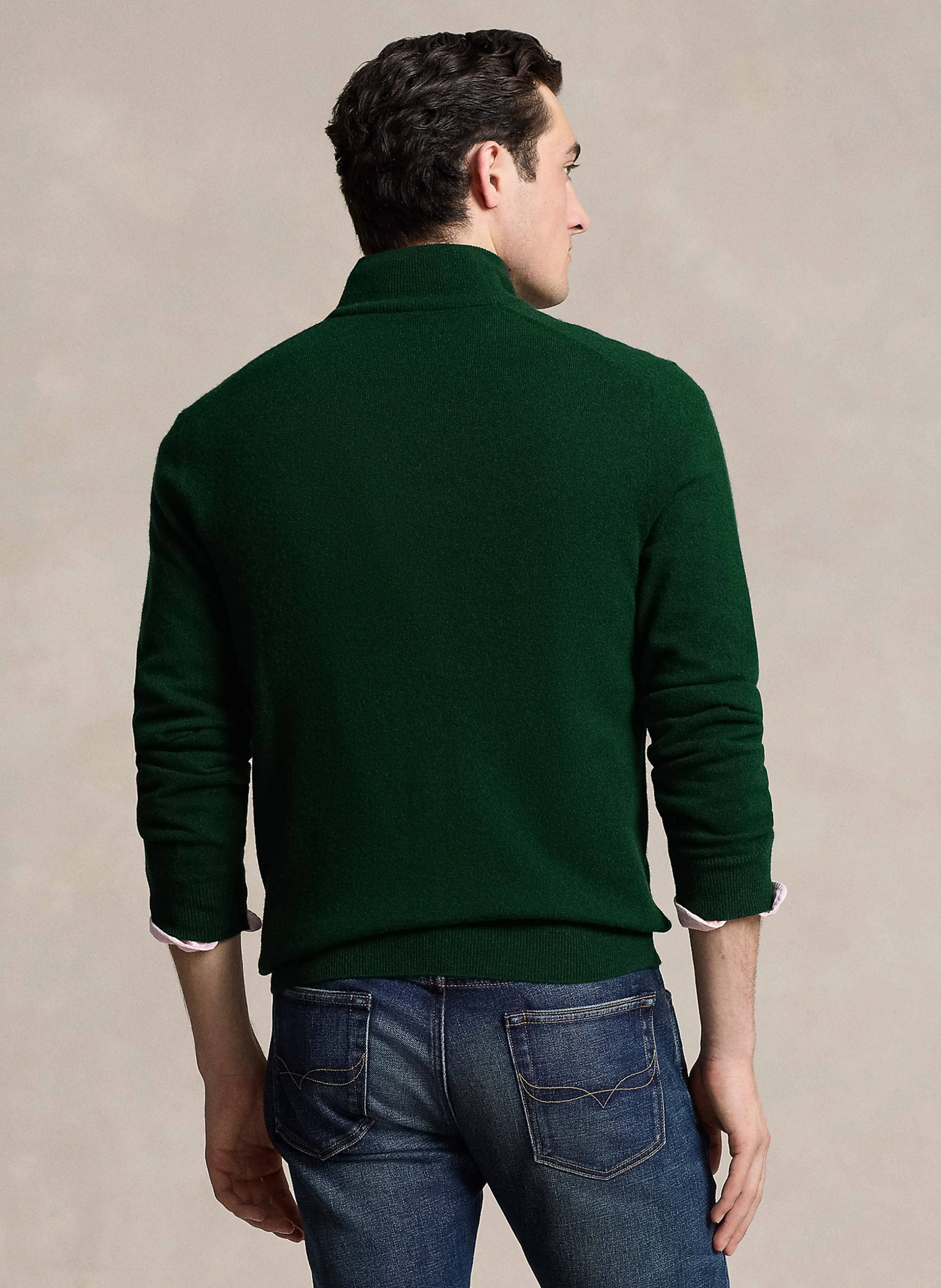 Pull col montant regular-fit brodé en laine mérinos | Kaki