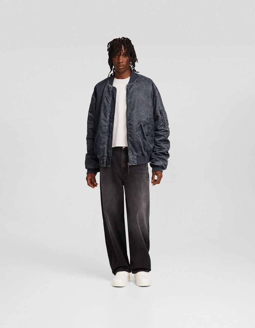 Jaqueta bomber de nylon desbotada