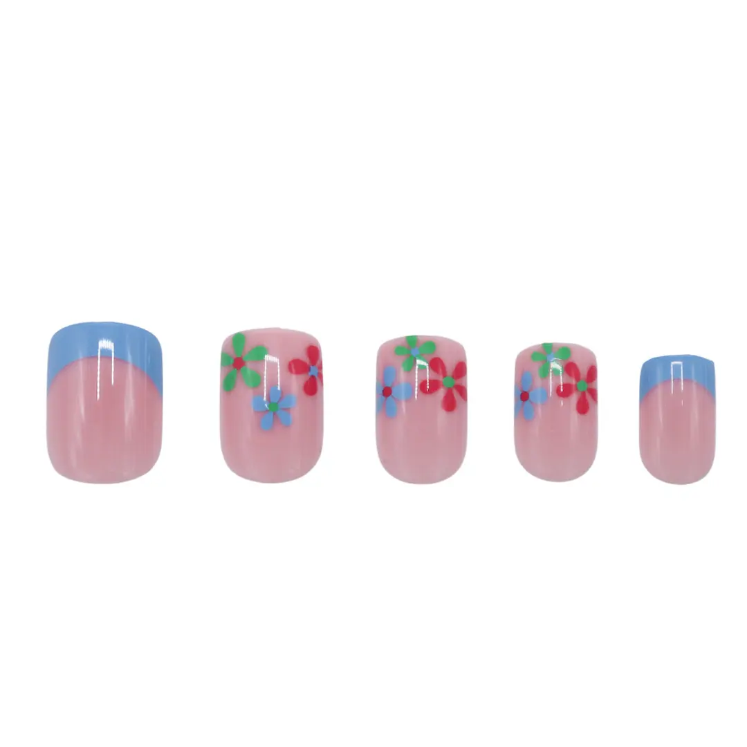 Press On French Nails Flowers Multicolor