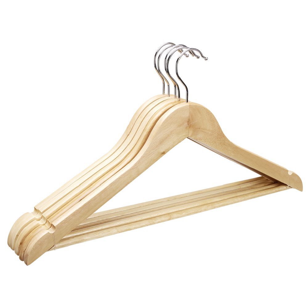 Lot de 5 cintres en bois beige avec crochet métal