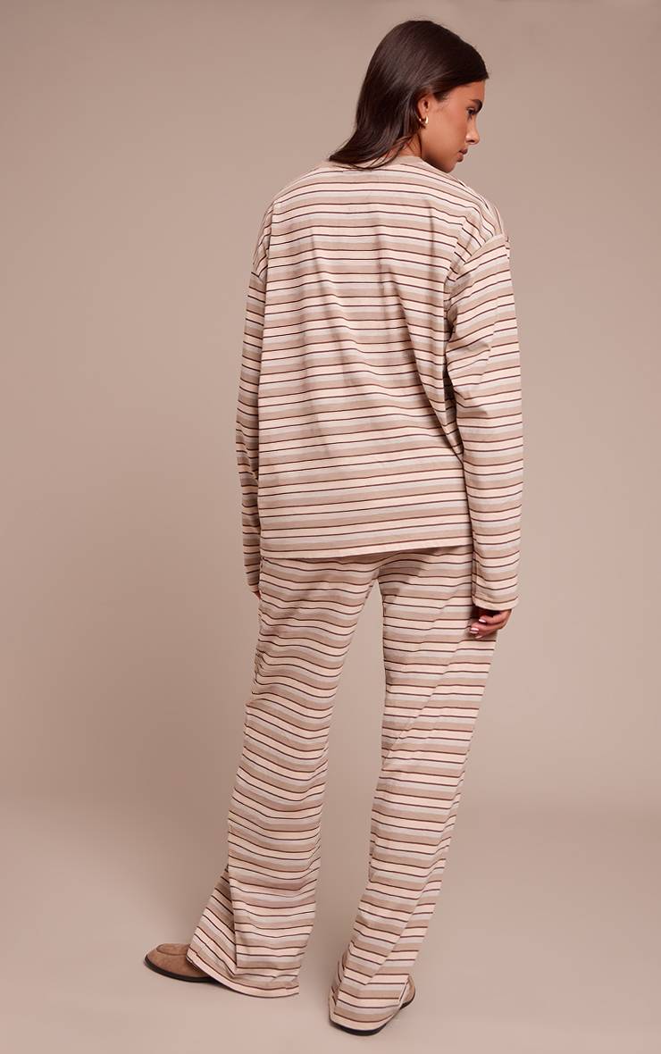 Light Brown Pantalon Large À Rayures Avec Cordon De Serrage