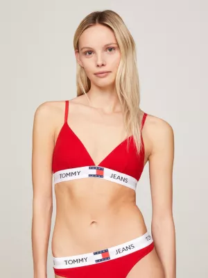 Sutiã triangular acolchoado com faixa inferior e logo Heritage