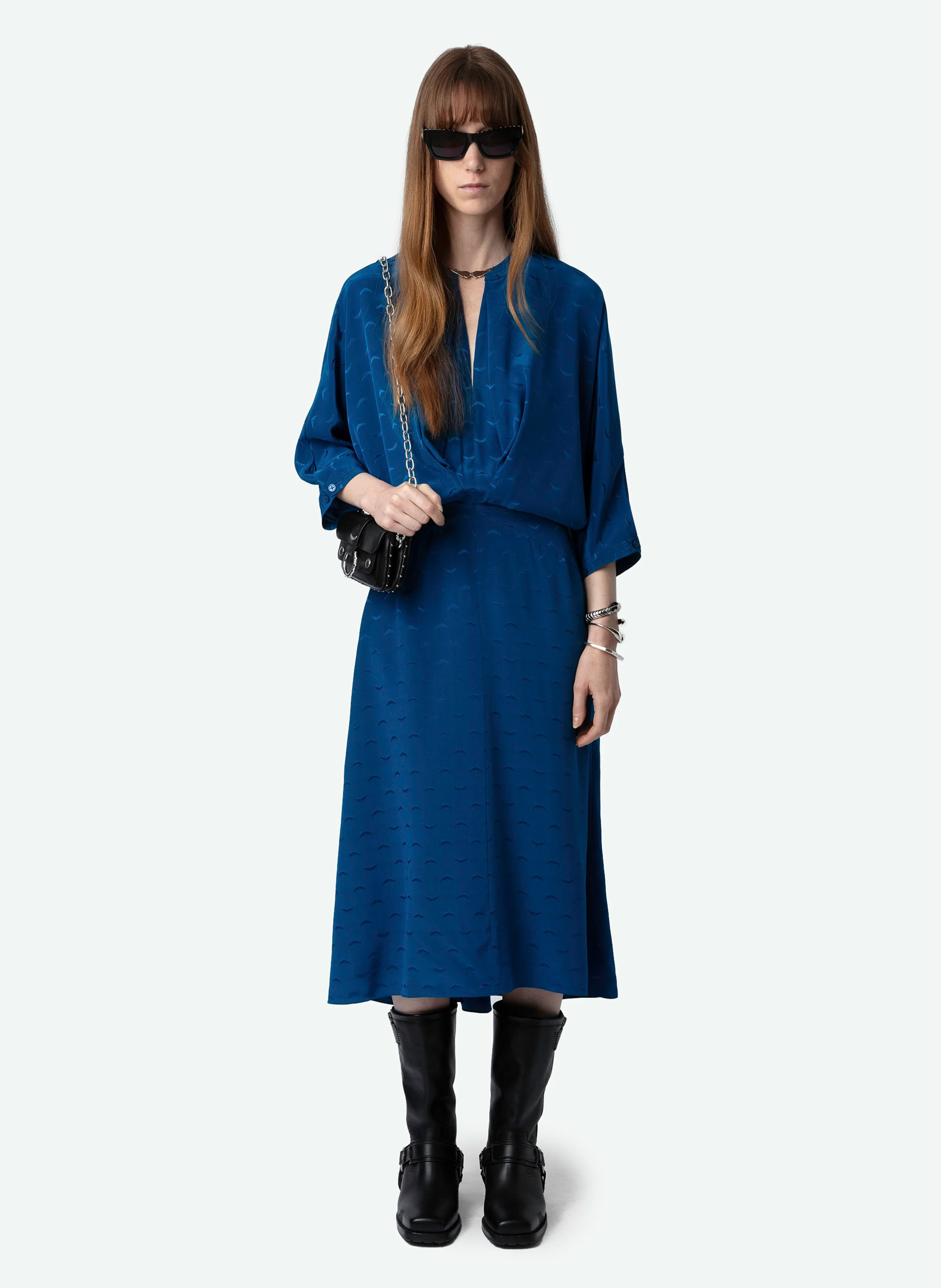 RITANY - Robe midi col rond en soie | Bleu