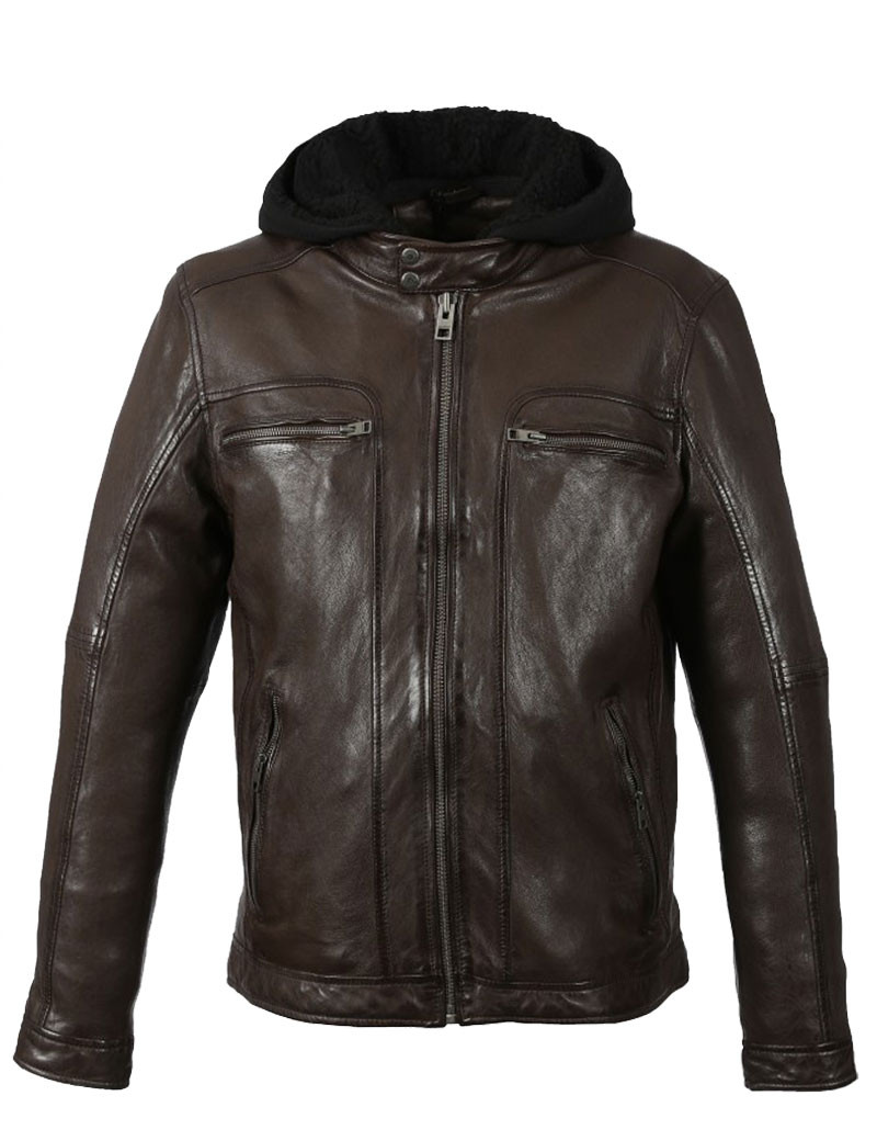 OAKWOOD BLOUSON DRINK EN CUIR CAPUCHE AMOVIBLE MARRON HOMMES