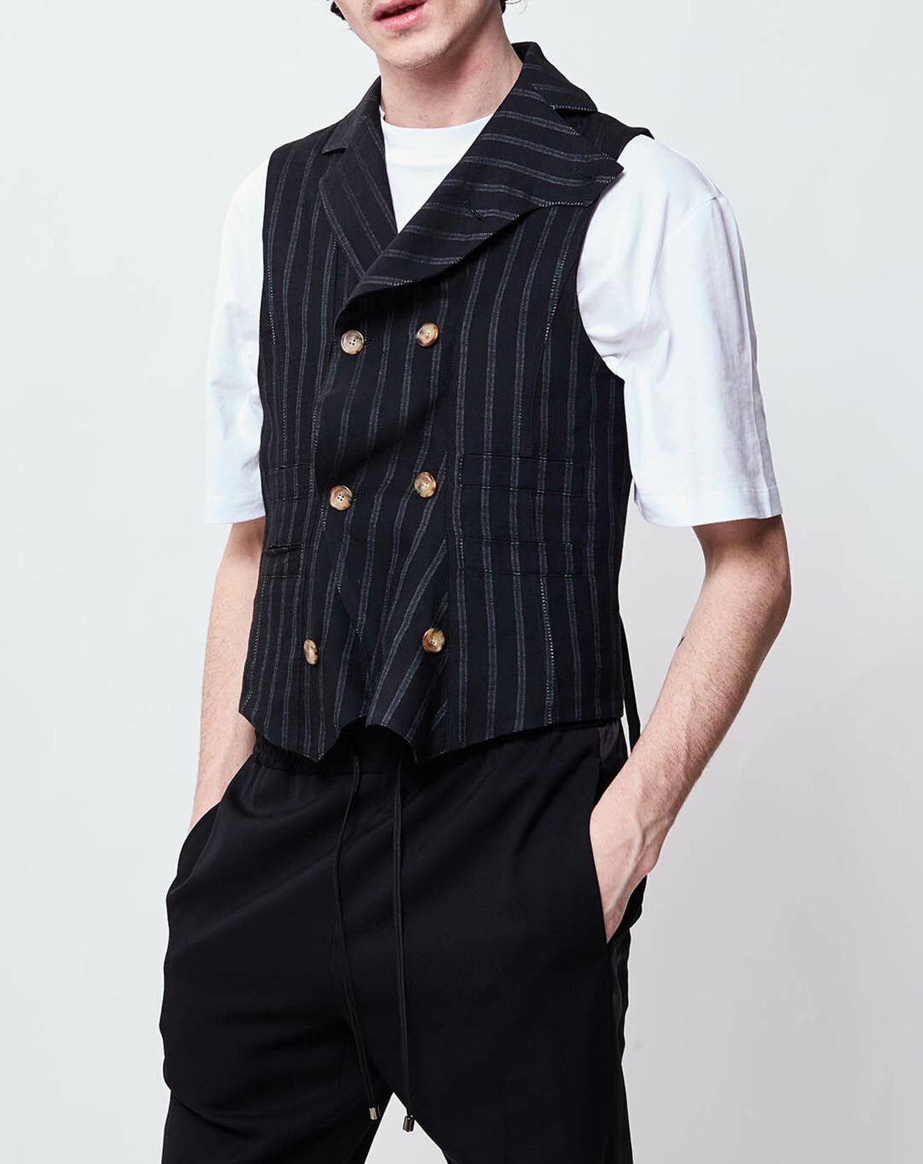 John Galliano Veste en Lin mélangé Théo rayé noire