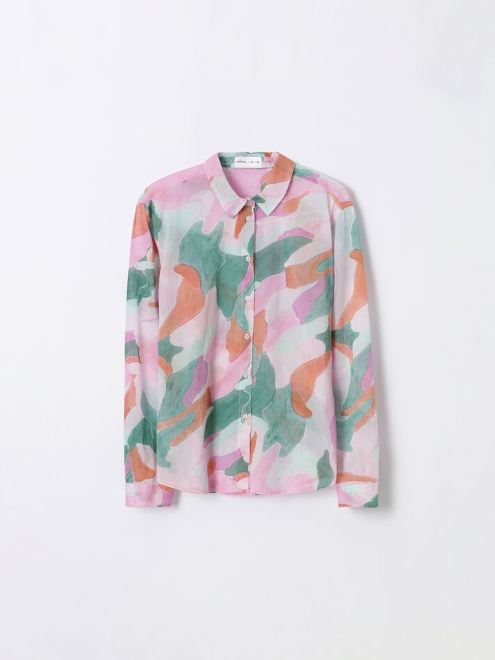 Camisa fluida de manga comprida - Verde Pastel