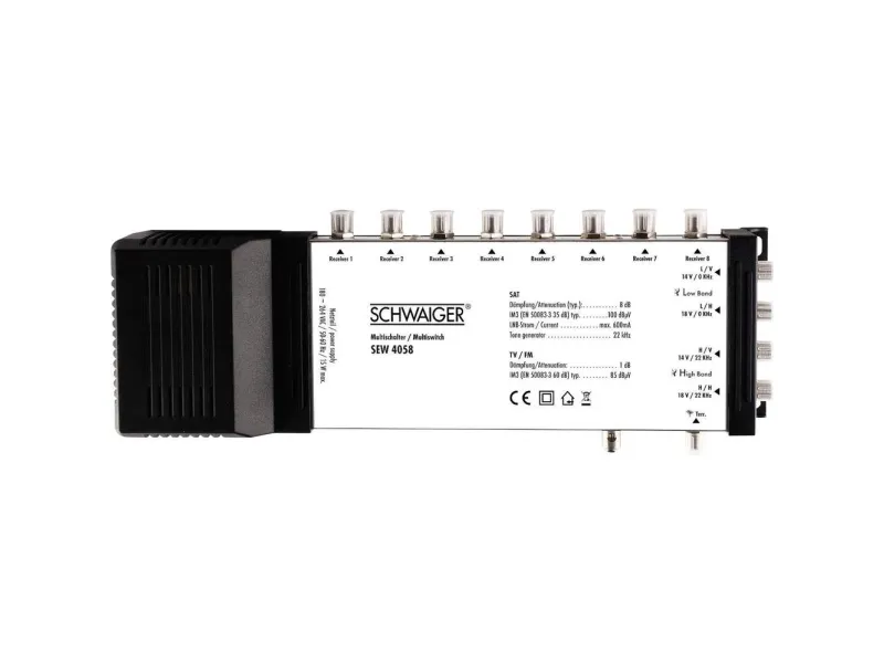 Schwaiger SEW4058531, 5 indgange, 8 udgange, 950 - 2150 Mhz, 47 - 862 Mhz, 8 dB, 1 dB