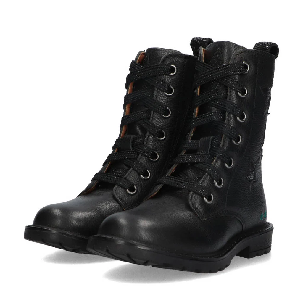 BunniesJR Hailee Happyleren veterboots zwart