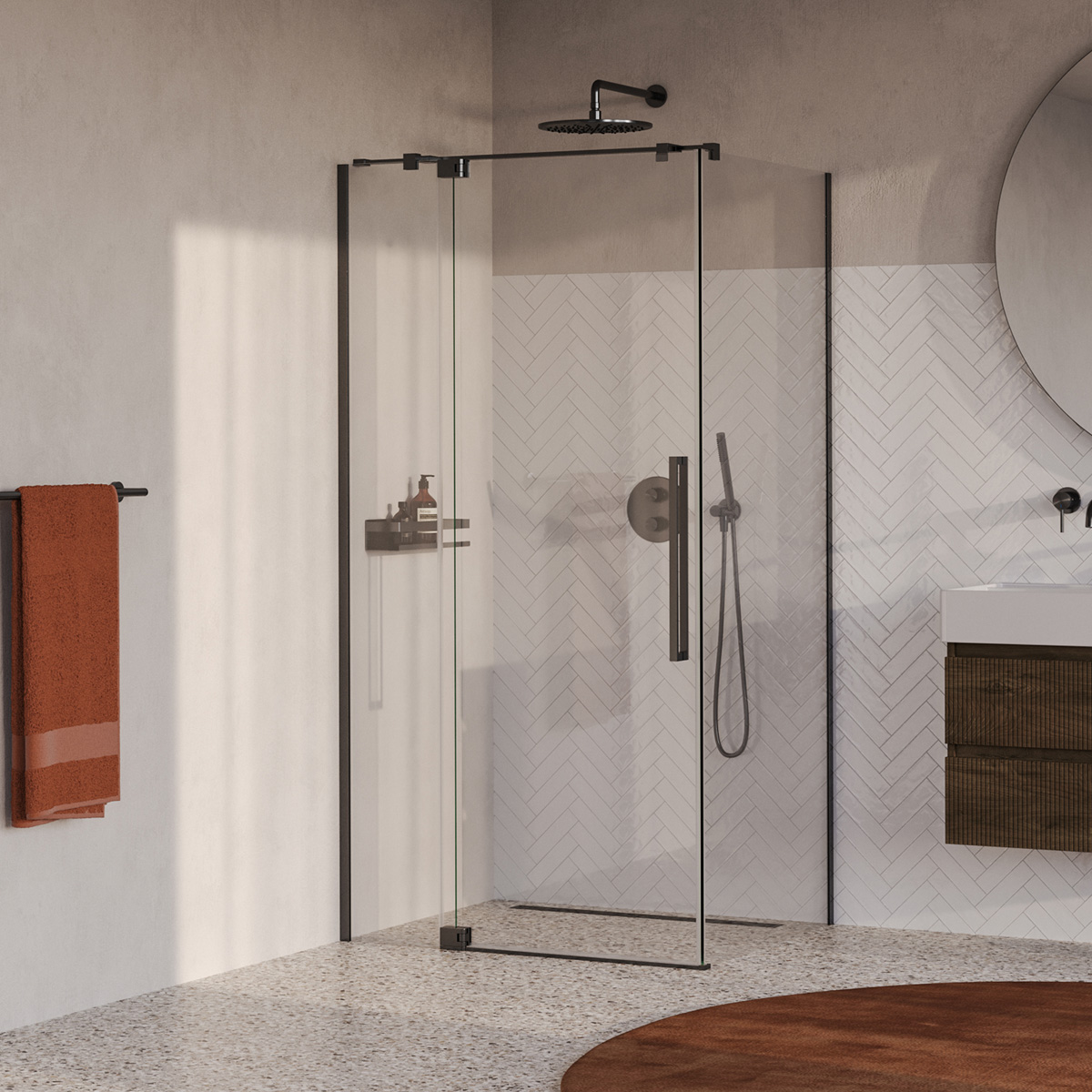 Brauer Stellar douchecabine met draaideur 100x100cm gunmetal geborsteld PVD