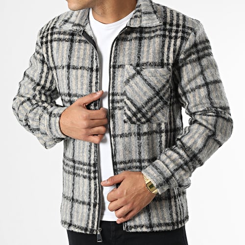 Veste Zippée à Carreaux Gris