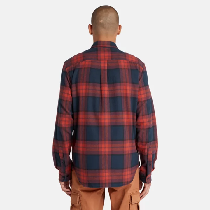 Camisa de flanela xadrez masculina em vermelho/azul
