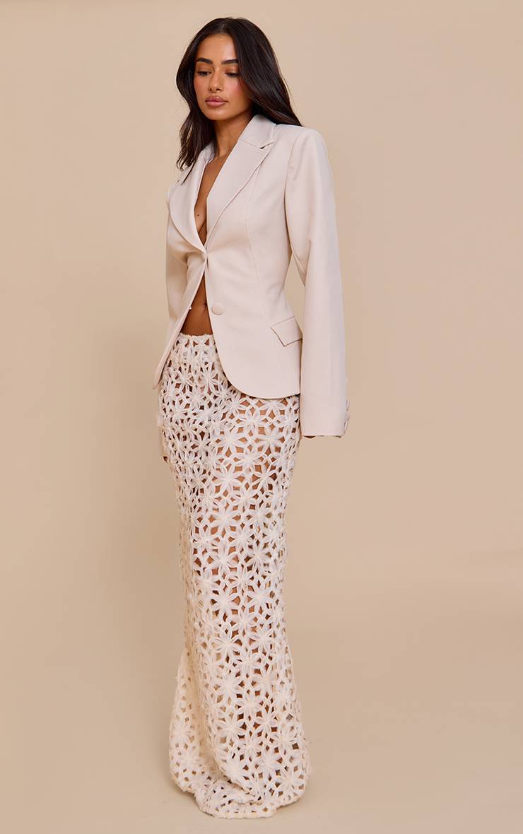 Beige Jupe Longue À Motif Appliqué Avec Haut Coordonné Petite