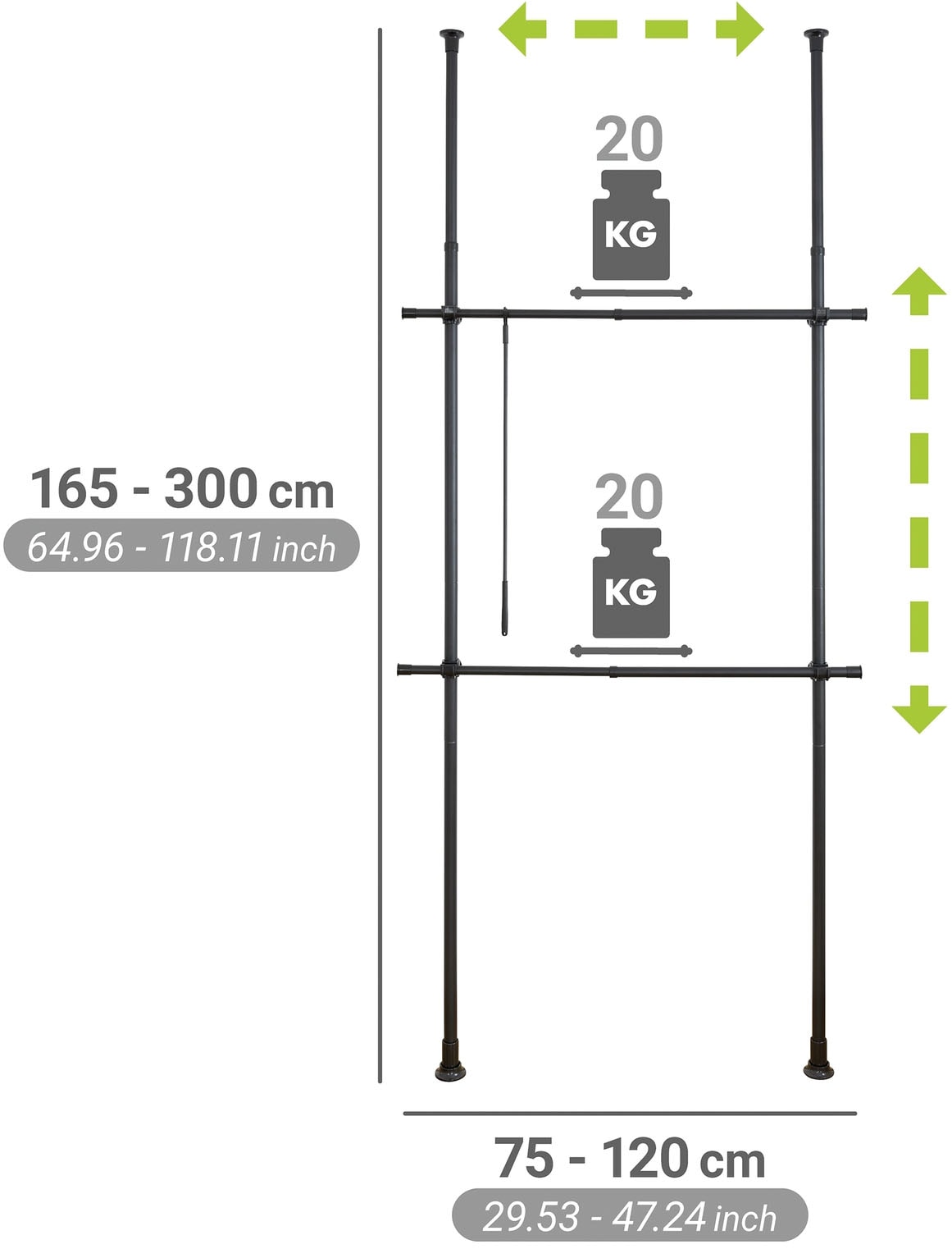 WENKO Teleskopregal »Modell Herkules Basic« Kleiderstangen zum Klemmen ohne Bohren, verstellbar in Höhe & Breite