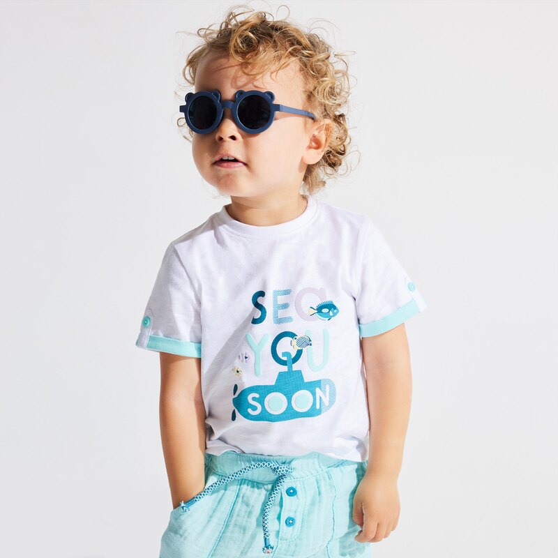 T-shirt à message blanc bébé garçon Turquoise